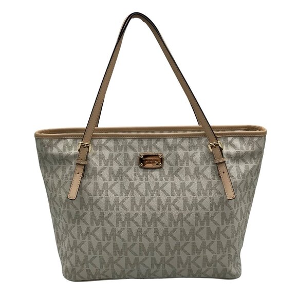 Michael Kors Vanilla Monogram Canvas Jet Set Travel Tote Bag - Picture 1 of 11